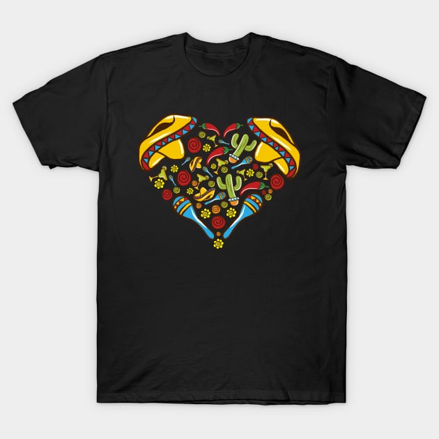 Cinco de Mayo Heart Love Mexico Latino Mexican Mexicano T-Shirt by E